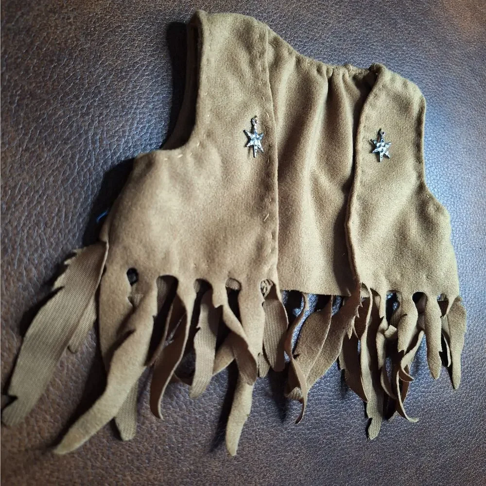 VTG Doll Western Fringe Vest Tan Faux Suede Silver Star Sheriff Cowgirl Outfit